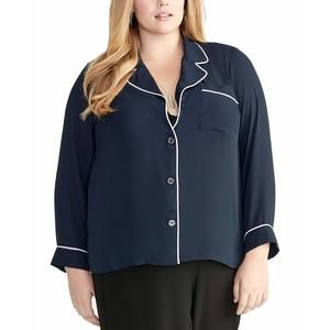 MSRP $109 Rachel Roy Womens Piped Trim Button Up Shirt Navy Size 2X